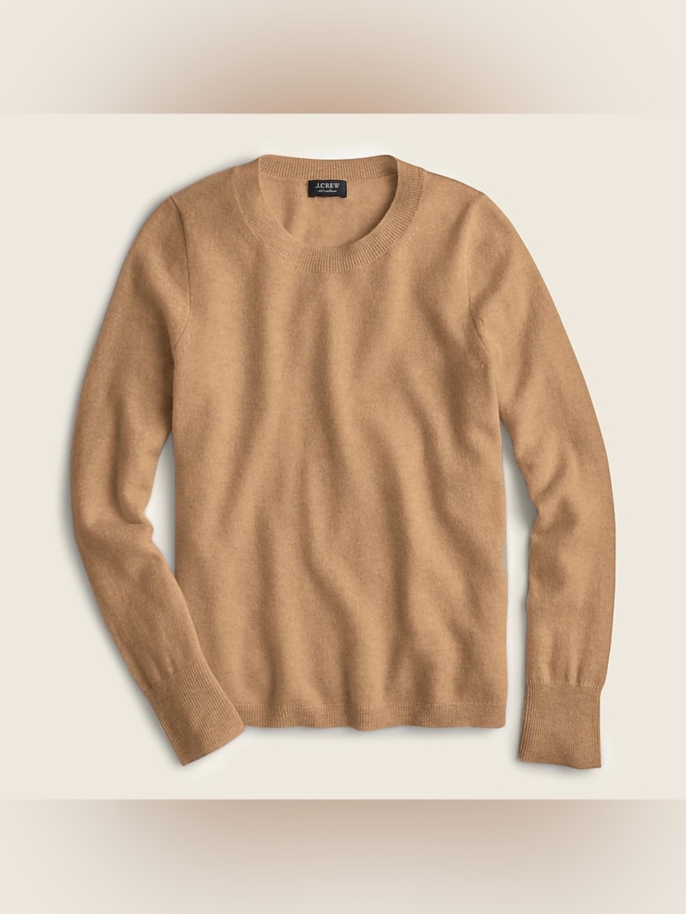 J.Crew 100% Cashmere Crewneck Sweater Small Camel Tan Classic Pullover